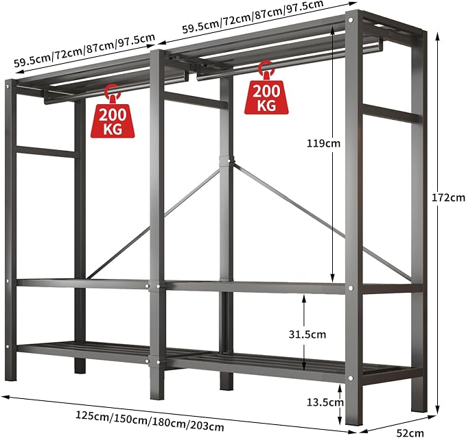 49.2in Heavy Duty Portable Closet with Cover, 1500lbs Foldable Covered Metal Clothing Wardrobe Closet System, Heavy Duty Garment Rack for Hanging Clothes, for Bedroom, Apartment, Rental Property,Blue