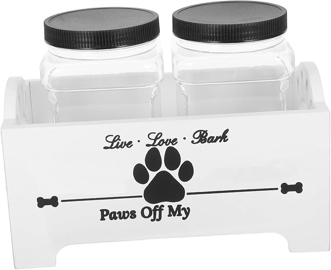 SEWACC Wooden Dog Food Storage Container with Airtight Jars Pet Treat Organizer Box for Home Kitchen Sturdy Pet Food Crate with Divider White Set