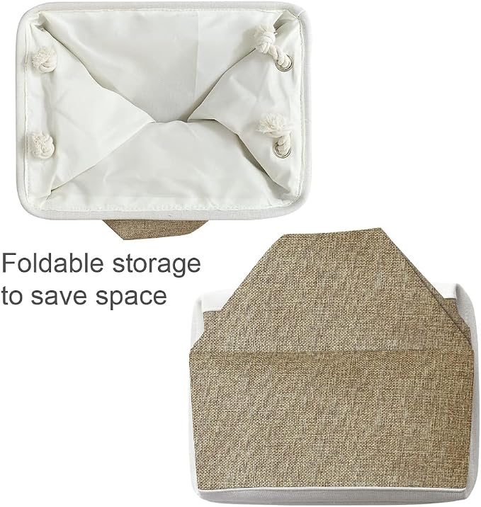Organization and Storage Basket for Gifts Empty - 16x12x12 inch Cube Storage bin 3 Pack Fabric Storage Cubes, Collapsible Baskets for Organizer Closet Cloth Gift Toy (White & Khaki)