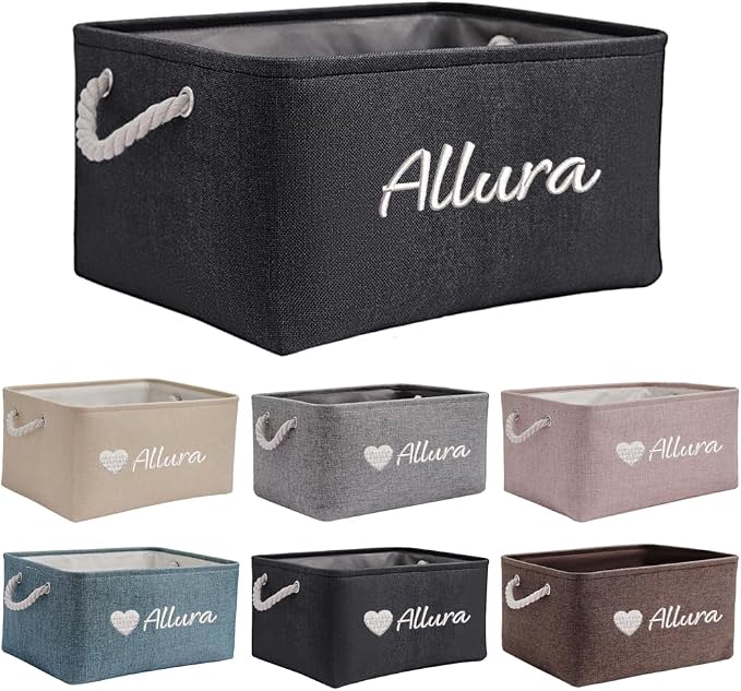 Custom Embroidered Collapsible Storage Baskets with Pet's Name/Text,Personalized Storage Bin Organizer with Handle,Storage Box for Dog Cat Toys,Clothing,Blankets
