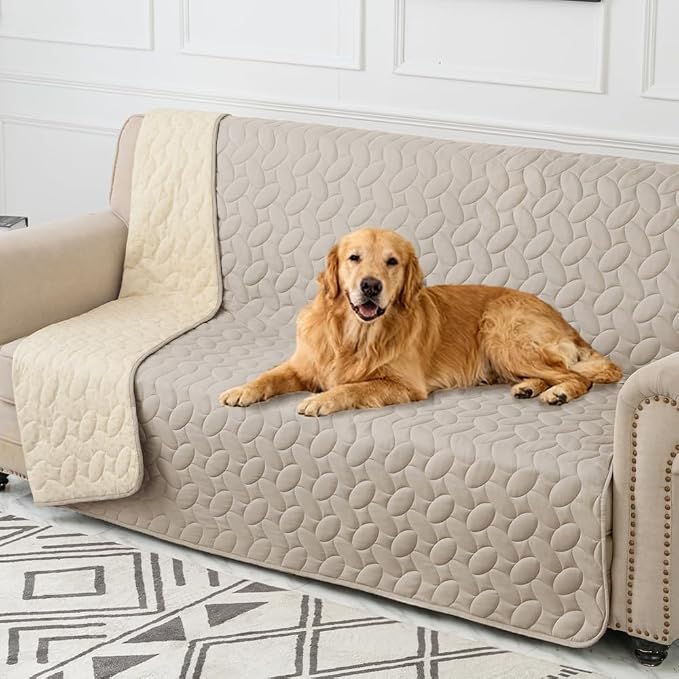 Ameritex Waterproof Pet Bed Cover Anti-Slip Dog Bed Blanket for Sofa and Furniture Waterproof New Pattern Design (Khaki, 82x120 Inch (Pack of 1))
