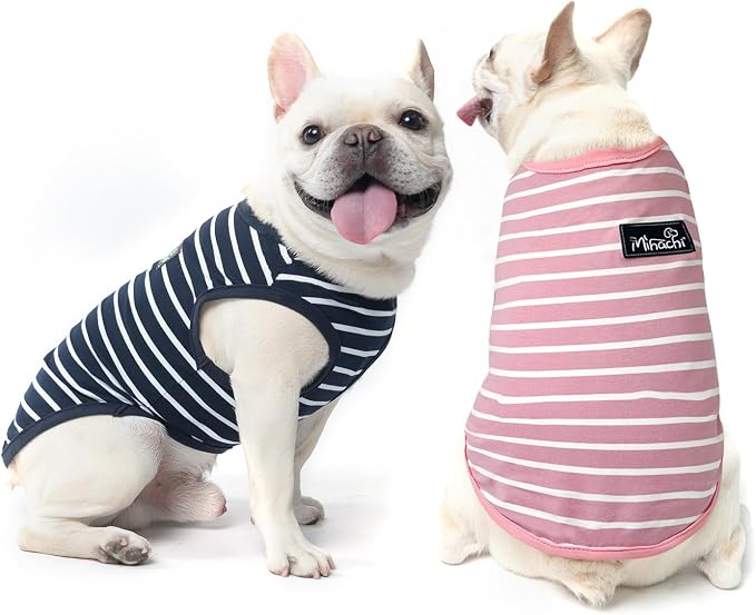 MIHACHI Dog Shirts Cotton Striped T-Shirt, Summer Pet Clothes for Small Dogs, 2-Pack Soft Puppy Apparel Cat Tee, Sleeveless Lightweight, Quick Dry, Breathable,Stretchy, Pink Navy M