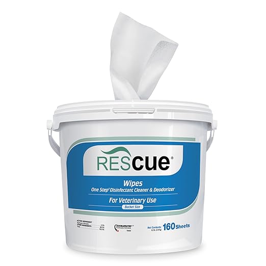 REScue One-Step Disinfectant Cleaner & Deodorizer Wipes for Vet Use – Cleaner for Kennels, Litter Boxes, Vet Offices, Pet Grooming Surfaces – Extra Large, 160-Count Wipes Bucket (1 Pack)