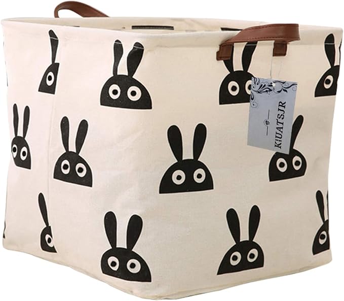 Square Storage Bins Canvas Collapsible Storage Basket with Handles - Organizer for Nursery, Kid's Toys & Laundry, Gift Baskets (Rabbit)