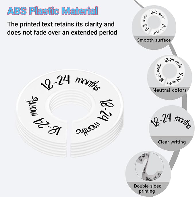 6-Piece Baby Closet Dividers, Unisex Baby Clothes Size Dividers,Nursery Closet Dividers for 0-24 Months Clothes Organizer and Most Rods