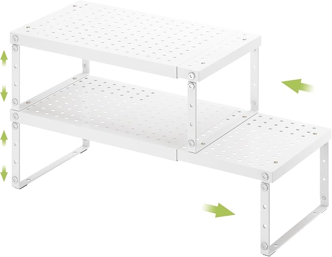 RUILALIFE Expandable Cabinet Organizer Shelf With Adjustable Height, Stackable Kitchen Countertop Organizer Rack, Adjustable Shelf Riser For Kitchen Counter, Pantry, Cupboard, Desk, Tabletop