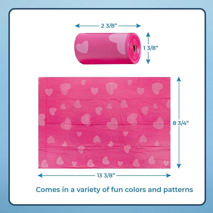 Best Pet Supplies Poop Bags for Dogs - Pink Heart, 240 Count | Scented, Leak-proof, Easy-Tear perforations, 15 Thick Bags per roll, Outdoor Walking & Travel, Fits Standard Holders