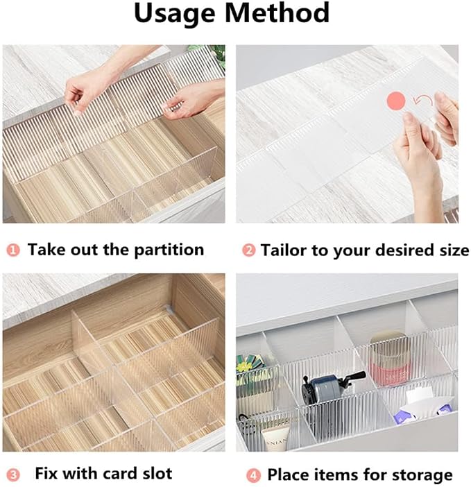 8pcs DIY Plastic Drawer Organizer Adjustable Drawer Dividers for Home Tidy Closet, Socks, Underwear, office school supplies, kitchen utensil tools (Clear Green)