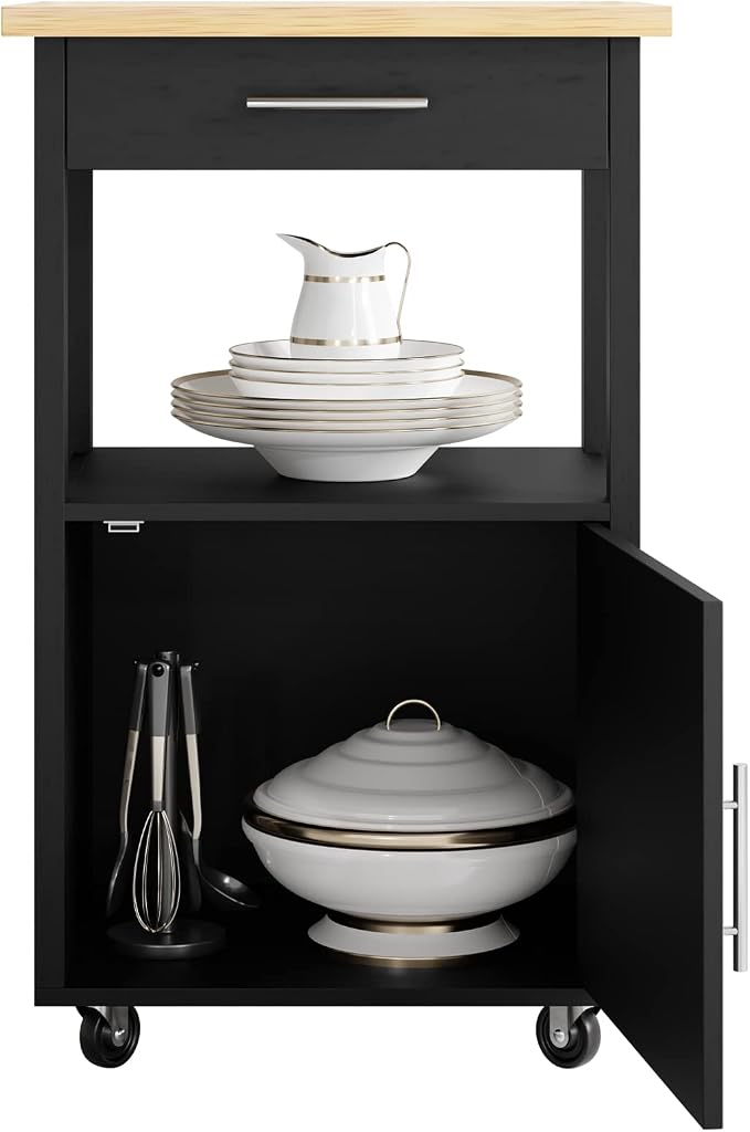 JY QAQA 22" Kitchen Island on Wheels with Storage Cabinet Kitchen Cart Cabinet with Shelves, Cart Handle for Towel Rack or Free Mobility, Portable Islands for Kitchen,Black