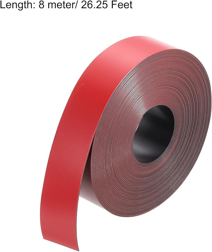 MECCANIXITY Magnetic Strip with Strong 1 Inch x 26.25 Feet Magnetic Strip Tape,Magnetic Tape Labels for Whiteboards Refrigerator and Crafts Red