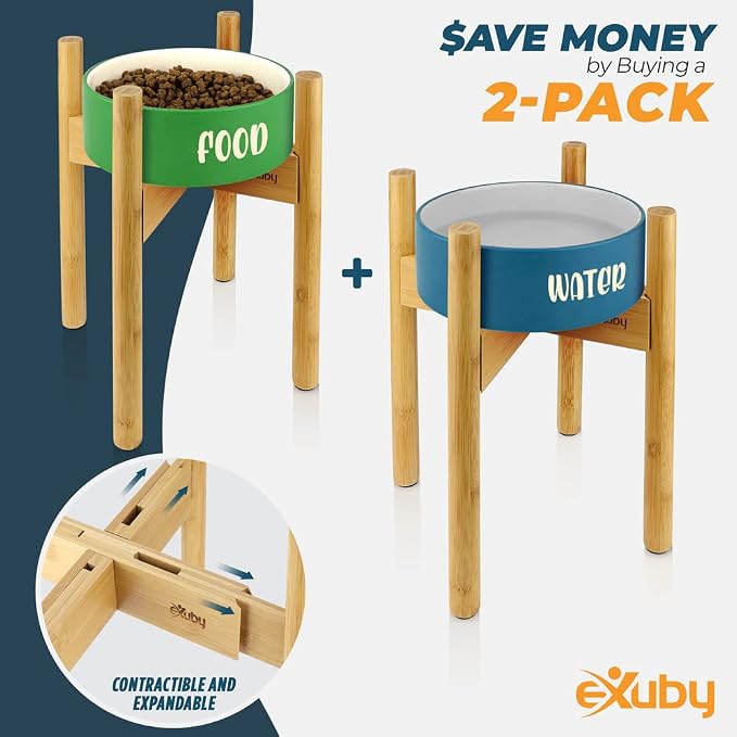 eXuby - 2-Pack Adjustable Dog Bowl Stand for Large Breed dogs - Keeps Your Dog Comfortable While Eating or Drinking - Perfect Height of 14" - Expands to 11.25" - Bowls Sold Separately