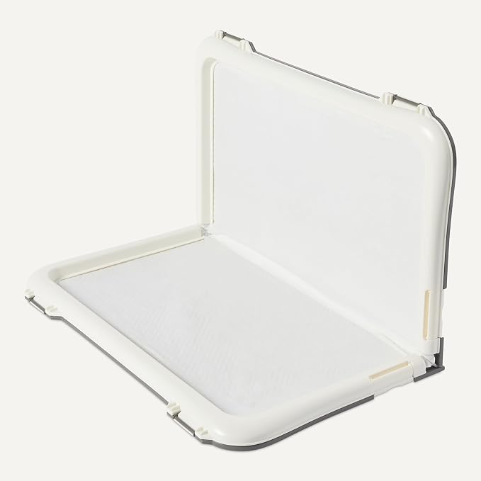 Amazon Basics Dog Training Pad Holder with Secured Latches, Extra Thick and Non-Slip Base, Recycled Plastic, 28 x 34 inch, Large, White and Charcoal
