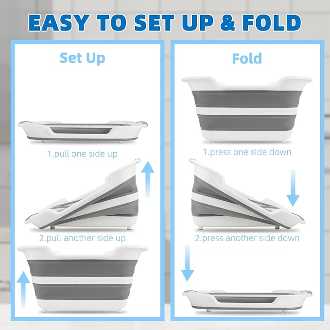 Collapsible Dog Bathtub, 7.1 Gal / 27 L Pet Bath Tub, Puppies Cats | 23.8 x 15.6 x 11.6 in Size, Folds to 3.34 in, Drain Plug with Hair Collector, Non-Slip Feet, TPE/PP Tub, Under 30 lb Pets