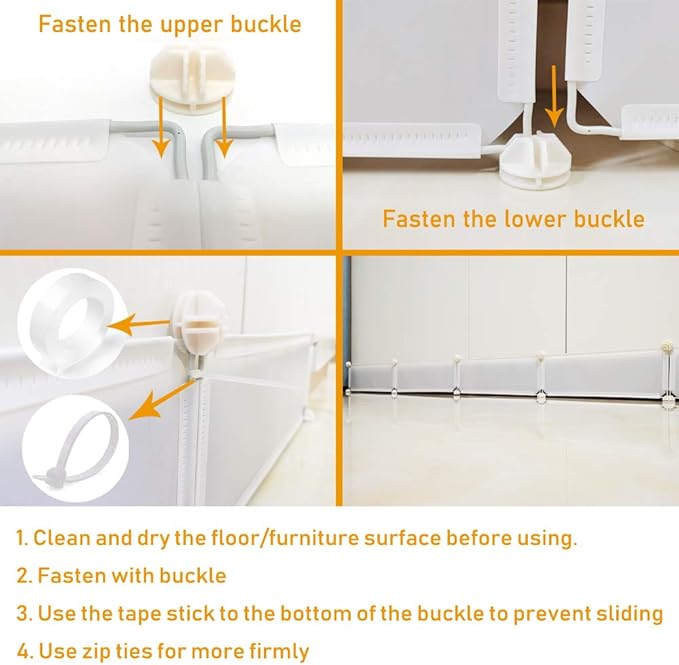 Under Bed Blocker for Pets, Gap Bumper for Under Bed, Stop Things Going Under Bed or Sofa Couch, Toys Blocker for Cats Dogs, Easy to Install, Total 7" Height 78.5" Length, White