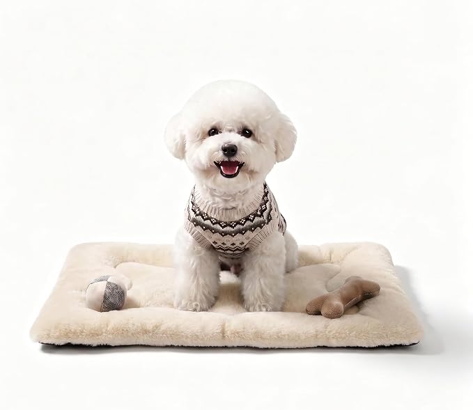 Dog Bed 24" for Metal Crate Pad, Washable Kennel Mat for Small Puppy & Cats | Soft faux rabbit fur, non-slip,machine wash/dry, plush cushioning, for crates, floors & travel, multiple sizes for all breeds