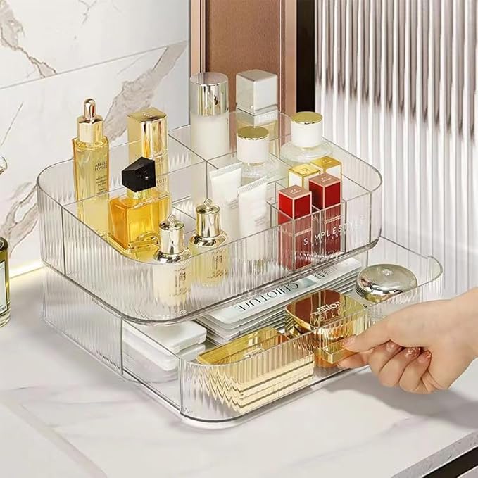Makeup Organizer with Stackable Drawers, Bathroom Counter Organizer. | Drawers Can be Stacked, Cosmetic Display Case, Ideal for Make Up, Skincare, Perfume; Suitable for Dresser Top, Vanity
