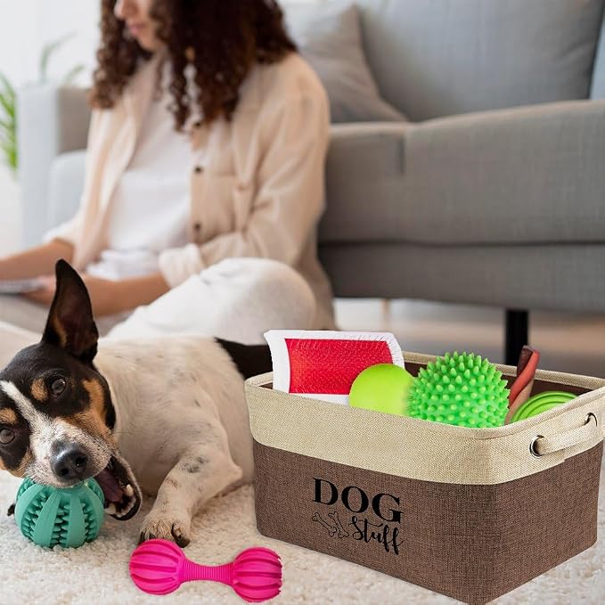 Custom Dog Stuff Bin Storage Basket Collapsible Fabric Dog Toy Box and Storage Bin with Handles Organizer for Pet Food, Toys, Clothes, 15" x 9.8" x 9"