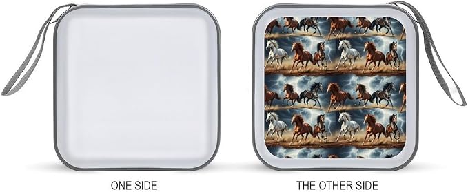 Hard Plastic Protective CD Case Running Horse, 40-Disc Capacity Storage Binder with Zipper, Portable Organizer for Home Office