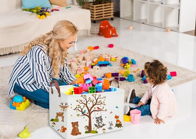 Essme Rectangular Kids Baskets Boys Basket,Animal Storage Bins with Handles for Kids Room Decor, Book Storage Bin（Autumn animals）