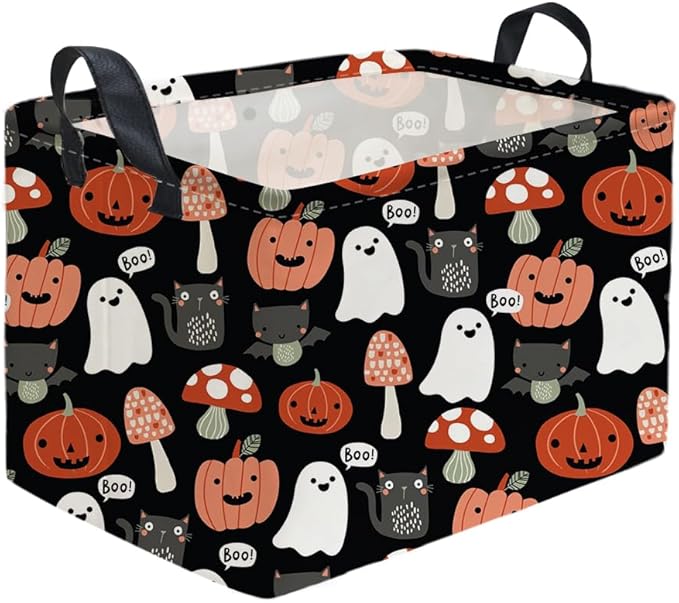 Sanjiaofeng Rectangular Kids Basket Halloween Storage Bins,Cute Storage Basket with Handles.Clothers,Books,Kid's Gifts Bins. (Mushroom Halloween)