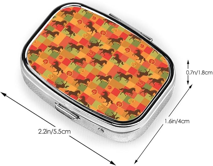 Mini Pill Organizer Moisture-Proof Design Daily Vitamin Case Compact Purse Carry Essential, Horse Red Plaid