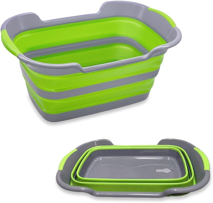 Goderewild Multipurpose Collapsible Pet Bathtub with Drainage Hole for Puppy Small Dogs Cats, Portable Laundry Basket-Foldable Bathing Tub-Storage Organizer, 7.1 Gal/27L (Green,1)