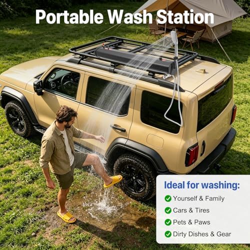 5.28 Gallon Pressurized Water Tank,Portable Car Camping Shower Water Storage Roof Rack Mounted Solar Shower or Overland Off-Road Vehicles, Pick-up Truck,Outdoor Activities Water Supply, RV, Camping