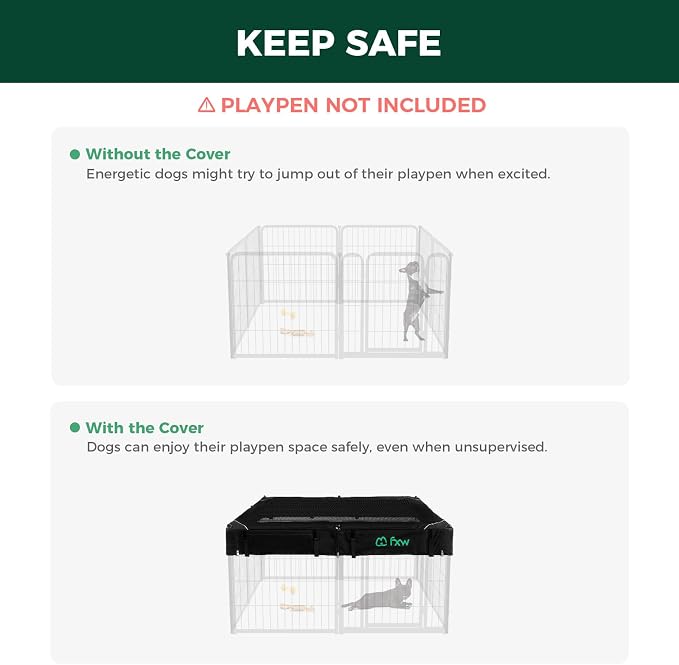 FXW Mesh Top Cover for 24" H 8-Panel Dog Playpen, Square | Helps Deter Jump-Outs, Tear-Resistant, Quick Setup, Compact Storage, Fits FXW Only, Playpen Not Included
