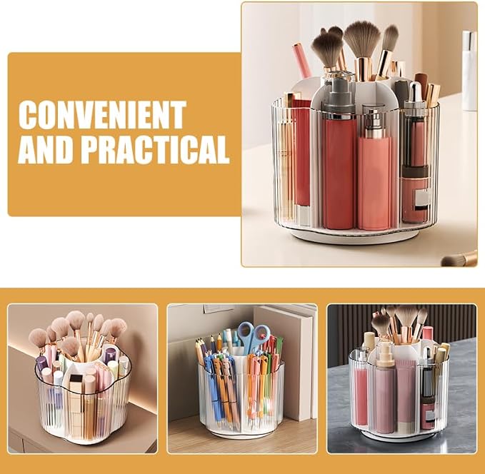 ABOOFAN Rotating Pencil Holder Rotatable Pen Holder for Desk Pen Organizer for Desk Makeup Brush Organizer Stationery Storage Container 5.31 X 5.31 X 5.00 in for Office and Home
