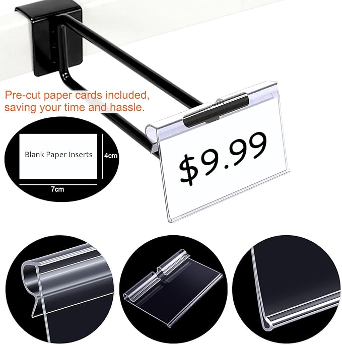 50PCS Basket Bin Labels Clip On,ChanQnTon Clear Plastic Label Holders for Storage Bins, Wire Shelf Price Tags,Merchandise Display Signs,50PCS 7X4CM Paper Inserts Included.(Size:2.76x1.57inch/7x4cm)