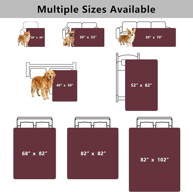 Waterproof Couch Cover for Dogs - Washable Pets Furniture Protector | TPU Leak-Proof Liner, Lightweight & Reversible, Fits Chair, Sofa, Bed, 52" x 82" , Burgundy/Pink