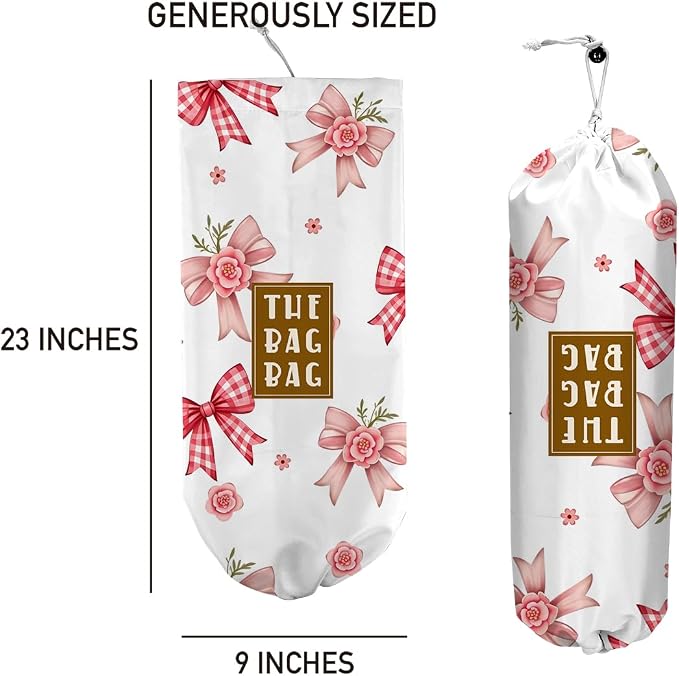 Plastic Bag Holder,Reusable And Washable Grocery Bag organizer,For Home Kitchen Travelling Camping Decor, use 1 Pack,Bow Pattern