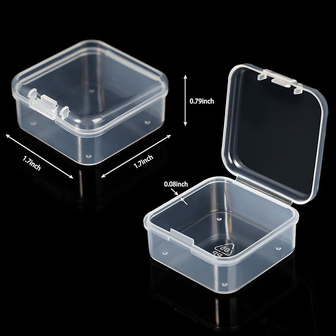 SATINIOR 24 Packs Small Clear Plastic Beads Storage Containers Box with Hinged Lid for Storage of Small Items, Crafts, Jewelry, Hardware(1.7 x 1.7 x 0.8 in)