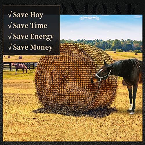 Bloomoak Large Round Bale Hay Net for Horses, 5 * 5 Feet Knotless Design Slow Feed Hay Net Feeder for Livestocks, with 1.5" Hole/2.5" Hole (1.5" Hole for Slow Feed)