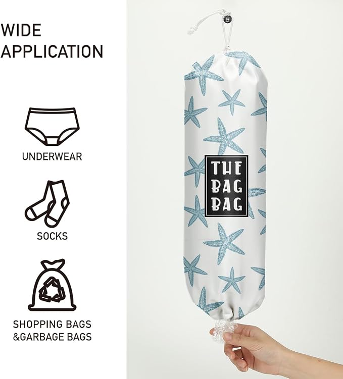 Ocean Starfish Beach Plastic Bag Holder, for Home Kitchen Travelling Camping Beach Decor,Grocery Bag Holder use 1 Pack, Marine life Starfish Pattern