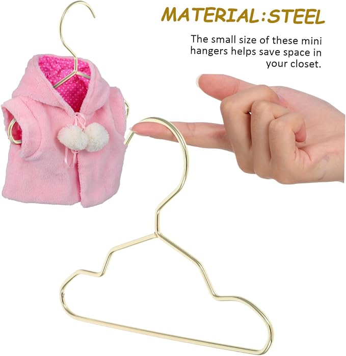 Kisangel 10Pcs Elegant Gold Metal PET Hangers for Dogs and Cats Reusable Mini Dog Clothes Rack Non-Slip Design Portable Clothing Organizer for PET Closet