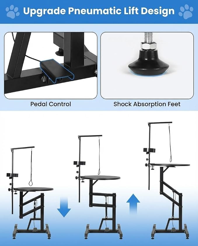 24" Hydraulic Lift Dog Grooming Table – Adjustable Height, 250LB Capacity, Non-Slip Silicone Top, Foldable for Home & Salon Use