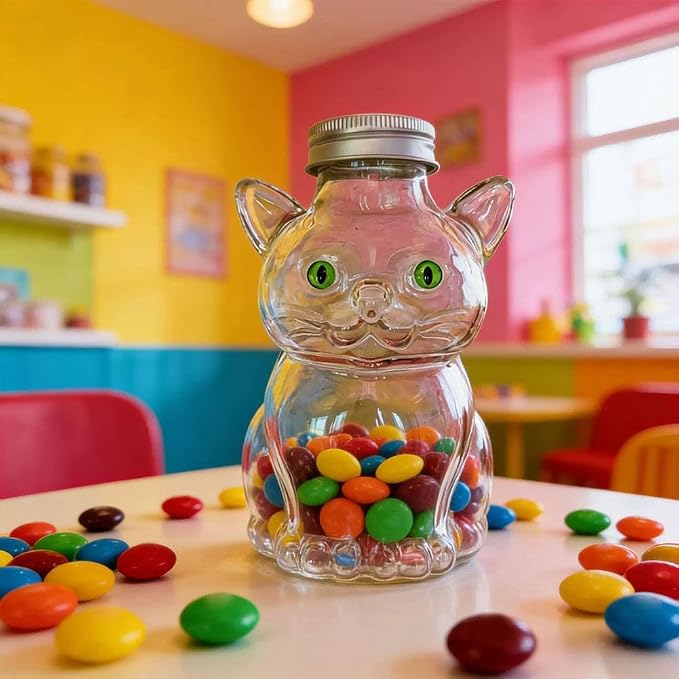 Glass Cat Treat Jar,Cute Cat Cookie Jar with Airtight Lid, Pet Cookie Storage Jars,Reusable Small Pet Snack Storages Jars for Kitchen Storage Supplies,Pets Lovers Gifts,350ml (Clear 1pcs)