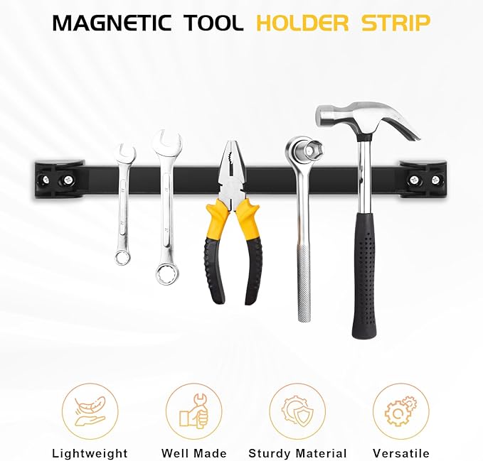 DGSL Heavy Duty Magnetic Tool Holder, 5 Pack 16" Wall Mount Organizer | Space-saving Magnetic Strip, Magnetic Knife Holder, Screwdrivers, Wrenches, Pliers, Garage and kitchen Organization