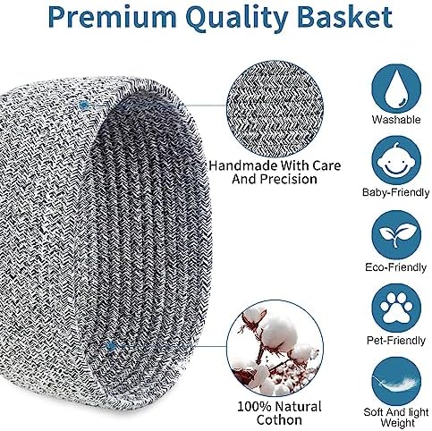 【2 Pack】ABenkle Small Woven Baskets, Tiny Oval Shallow Storage Baskets, Mini Cotton Rope Empty Decorative Basket, Boho Little Organizer Bins for Bathroom, Cat Dog Toy Gifts Baskets