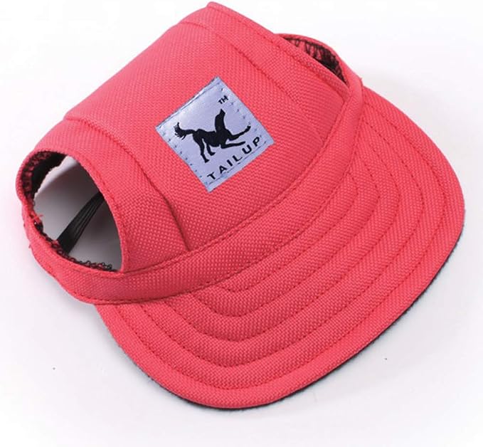 Leconpet Baseball Caps Hats with Neck Strap Adjustable Comfortable Ear Holes for Small Medium and Large Dogs in Outdoor Sun Protection (M, Red)