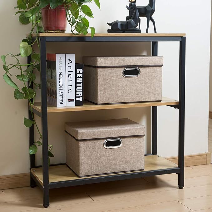 Collapsible Storage Cubes with Lids [1-Pack] Jute Fabric Foldable Storage Boxes Organizer Containers Baskets Bins with Cover for Home Bedroom Closet Office Nursery (14.9x9.8x9.8)