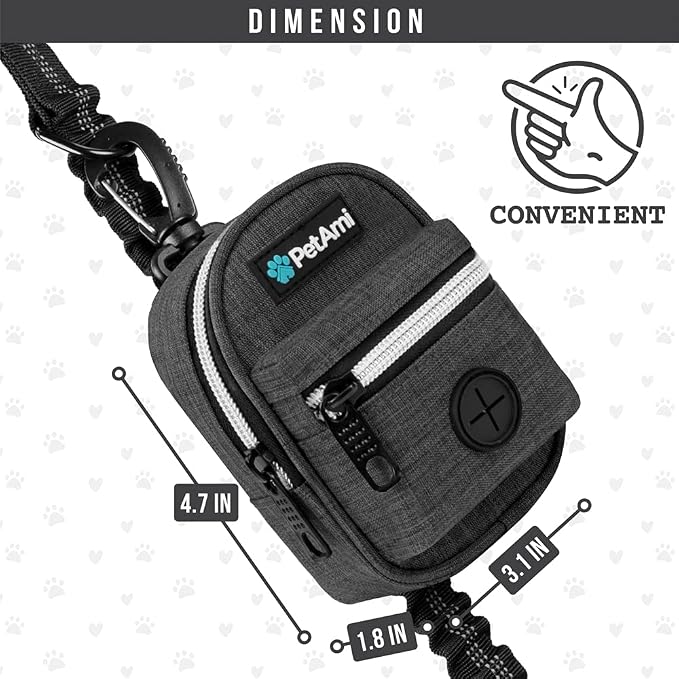 PetAmi Dog Poop Bag Holder for Leash Waste Bag Dispenser Pet Pouch Charcoal | Doggy Puppy Walking Accessories Travel Camping, Dog Treat Pouch Supplies Must Have, Doggie Poo, Jogging, Walks