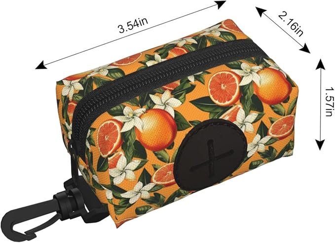 Citrus Orange Slices Flowers Pet Waste Bag Dispenser 0.2L | Portable Dog Poop Holder Waste Bag With Zipper Park Doggy Walking Accessory