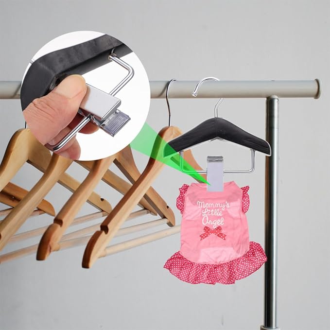 NUOBESTY 2pcs Wooden Pet Pants Clip Rack with Movable Stainless Steel Clamps for Holding and Organizing Dog Clothing Practical Black and Brown Pet Clothes Hanger