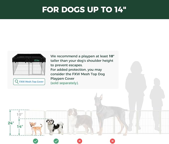 FXW Homeplus Indoor Dog Playpen, 24" H, 16 Panels, for Puppies & Small Dogs | Stress-free play, Heavy-duty, Semi-open design, Easy setup, Threshold-free gate, Expandable, Patented