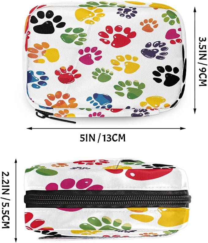 Weekly Pill Organizer Travel Size Bag with Removable 7 Day Pill Box Portable Vitamin Case Purse with Zipper,Colorful Pet Paws White