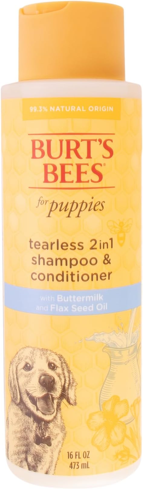 Burt’s Bees for Pets Tear Free Puppy Shampoo & Conditioner with Buttermilk, 2 in 1 Gentle Dog Shampoo for Puppies, Cleans and Conditions Sensitive Skin, 16 Fl Oz - 6 Pack