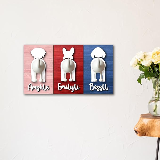Personalized Dog Leash Holder for Wall, Custom 3D Dog Butt Leash Holder with Name, Hooks for Leashes, Keys, Collars, Christmas Birthdays Housewarming Gift for Pet Lovers (Style-03)