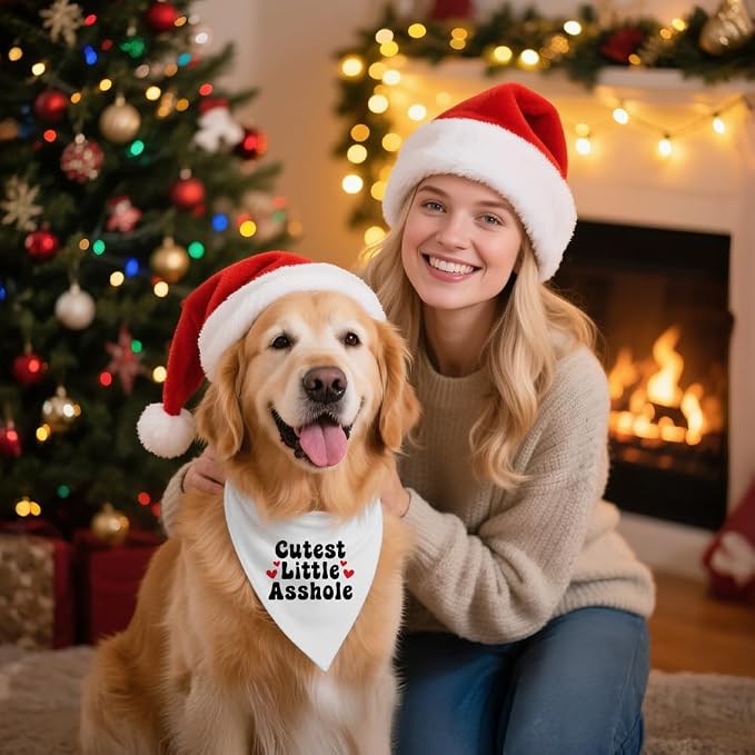 Cutest Little Asshole White Dog Bandana, Cute Soft Pet Scarf Decor, Funny Pet Bandanas Accessories for Outdoor Camping Playtime, Birthday Thanksgiving Gifts for Pet Lover Dog Mom Dad